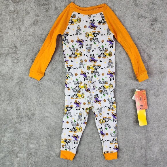 Toddler Baby Orange Mickey Mouse Halloween Snug Fit Pajama Set Size 3T - Picture 1 of 12